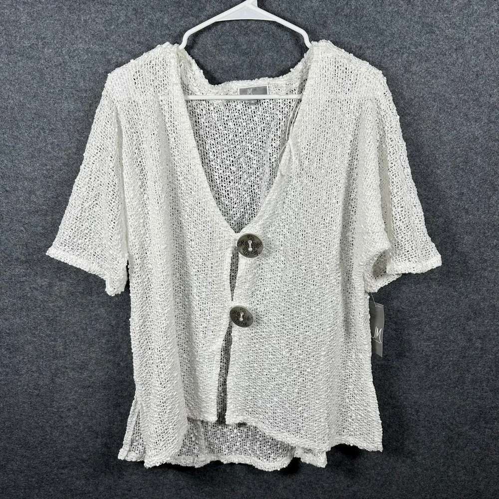 JM Collection Womens XL Bright White Open Knit Short Sleeve Cardigan Sweater New - Picture 1 of 9